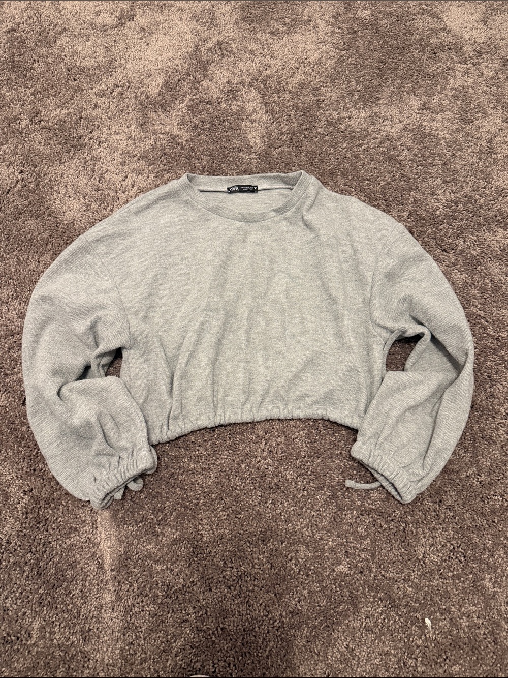 Zara Light Gray Cropped Sweatshirt Top